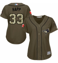 Women's Majestic Toronto Blue Jays #33 J.A. Happ Authentic Green Salute to Service MLB Jersey