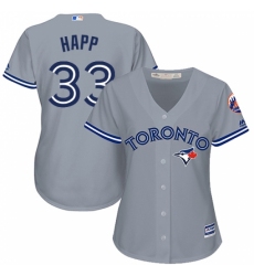 Women's Majestic Toronto Blue Jays #33 J.A. Happ Authentic Grey Road MLB Jersey