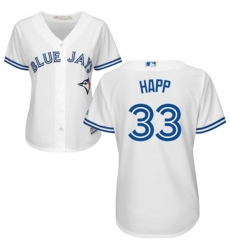 Women's Majestic Toronto Blue Jays #33 J.A. Happ Authentic White Home MLB Jersey