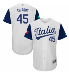 Men's Italy Baseball Majestic #45 Mario Chiarini White 2017 World Baseball Classic Authentic Team Jersey