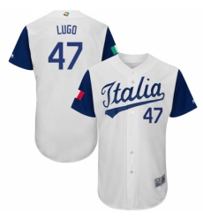 Men's Italy Baseball Majestic #47 Luis Lugo White 2017 World Baseball Classic Authentic Team Jersey
