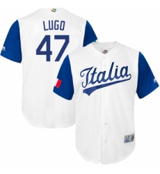 Men's Italy Baseball Majestic #47 Luis Lugo White 2017 World Baseball Classic Replica Team Jersey