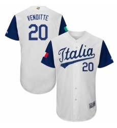 Men's Italy Baseball Majestic #20 Pat Venditte White 2017 World Baseball Classic Authentic Team Jersey