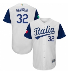 Men's Italy Baseball Majestic #32 Sam Gaviglio White 2017 World Baseball Classic Authentic Team Jersey