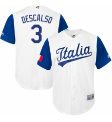 Men's Italy Baseball Majestic #3 Daniel Descalso White 2017 World Baseball Classic Replica Team Jersey