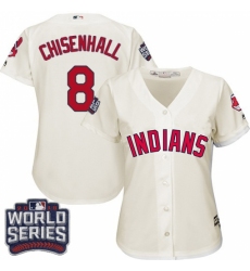 Women's Majestic Cleveland Indians #8 Lonnie Chisenhall Authentic Cream Alternate 2 2016 World Series Bound Cool Base MLB Jersey