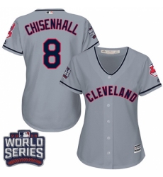 Women's Majestic Cleveland Indians #8 Lonnie Chisenhall Authentic Grey Road 2016 World Series Bound Cool Base MLB Jersey