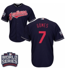 Men's Majestic Cleveland Indians #7 Yan Gomes Navy Blue 2016 World Series Bound Flexbase Authentic Collection MLB Jersey