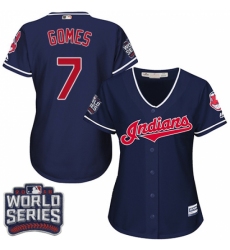 Women's Majestic Cleveland Indians #7 Yan Gomes Authentic Navy Blue Alternate 1 2016 World Series Bound Cool Base MLB Jersey