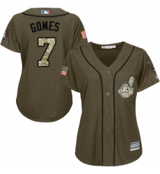Women's Majestic Cleveland Indians #7 Yan Gomes Replica Green Salute to Service MLB Jersey