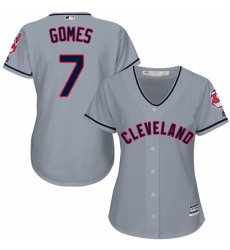 Women's Majestic Cleveland Indians #7 Yan Gomes Replica Grey Road Cool Base MLB Jersey