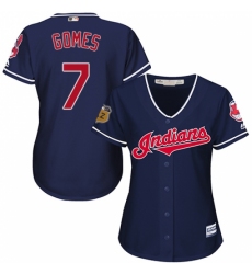 Women's Majestic Cleveland Indians #7 Yan Gomes Replica Navy Blue Alternate 1 Cool Base MLB Jersey