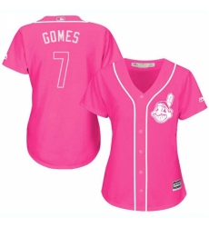 Women's Majestic Cleveland Indians #7 Yan Gomes Replica Pink Fashion Cool Base MLB Jersey