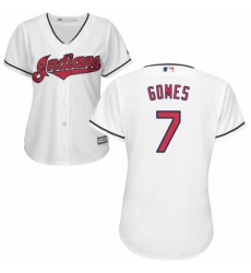 Women's Majestic Cleveland Indians #7 Yan Gomes Replica White Home Cool Base MLB Jersey