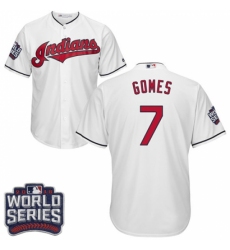 Youth Majestic Cleveland Indians #7 Yan Gomes Authentic White Home 2016 World Series Bound Cool Base MLB Jersey