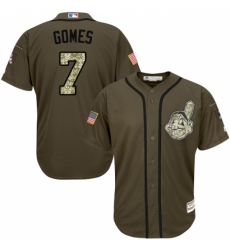 Youth Majestic Cleveland Indians #7 Yan Gomes Replica Green Salute to Service MLB Jersey