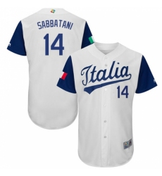 Men's Italy Baseball Majestic #14 Marco Sabbatani White 2017 World Baseball Classic Authentic Team Jersey