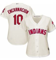 Women's Majestic Cleveland Indians #10 Edwin Encarnacion Replica Cream Alternate 2 Cool Base MLB Jersey