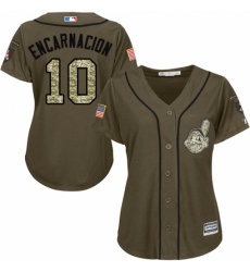 Women's Majestic Cleveland Indians #10 Edwin Encarnacion Replica Green Salute to Service MLB Jersey