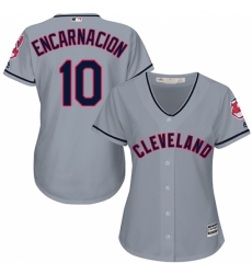 Women's Majestic Cleveland Indians #10 Edwin Encarnacion Replica Grey Road Cool Base MLB Jersey