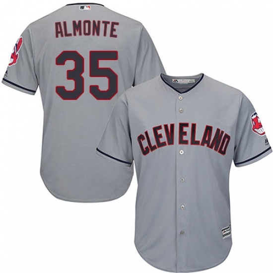Men's Majestic Cleveland Indians #35 Abraham Almonte Replica Grey Road Cool Base MLB Jersey Men's Majestic Cleveland Indians #35 Abraham Almonte Replica Grey Road Cool Base MLB Jersey