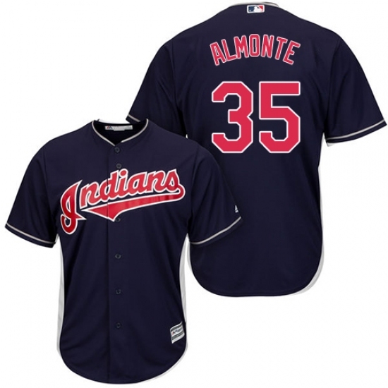 Men's Majestic Cleveland Indians #35 Abraham Almonte Replica Navy Blue Alternate 1 Cool Base MLB Jersey Men's Majestic Cleveland Indians #35 Abraham Almonte Replica Navy Blue Alternate 1 Cool Base MLB Jersey