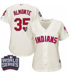 Women's Majestic Cleveland Indians #35 Abraham Almonte Authentic Cream Alternate 2 2016 World Series Bound Cool Base MLB Jersey