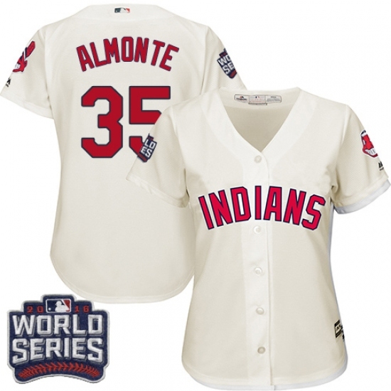Women's Majestic Cleveland Indians #35 Abraham Almonte Authentic Cream Alternate 2 2016 World Series Bound Cool Base MLB Jersey Women's Majestic Cleveland Indians #35 Abraham Almonte Authentic Cream Alternate 2 2016 World Series Bound Cool Base MLB Jersey