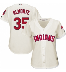 Women's Majestic Cleveland Indians #35 Abraham Almonte Authentic Cream Alternate 2 Cool Base MLB Jersey Women's Majestic Cleveland Indians #35 Abraham Almonte Authentic Cream Alternate 2 Cool Base MLB Jersey