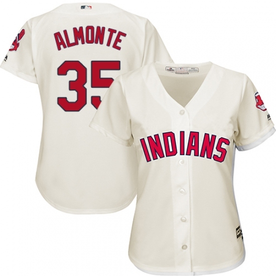 Women's Majestic Cleveland Indians #35 Abraham Almonte Authentic Cream Alternate 2 Cool Base MLB Jersey Women's Majestic Cleveland Indians #35 Abraham Almonte Authentic Cream Alternate 2 Cool Base MLB Jersey