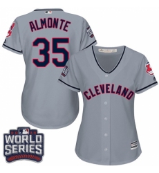 Women's Majestic Cleveland Indians #35 Abraham Almonte Authentic Grey Road 2016 World Series Bound Cool Base MLB Jersey