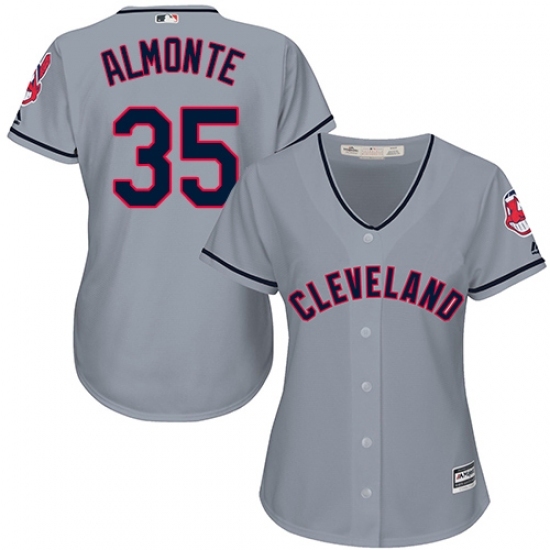 Women's Majestic Cleveland Indians #35 Abraham Almonte Authentic Grey Road Cool Base MLB Jersey Women's Majestic Cleveland Indians #35 Abraham Almonte Authentic Grey Road Cool Base MLB Jersey