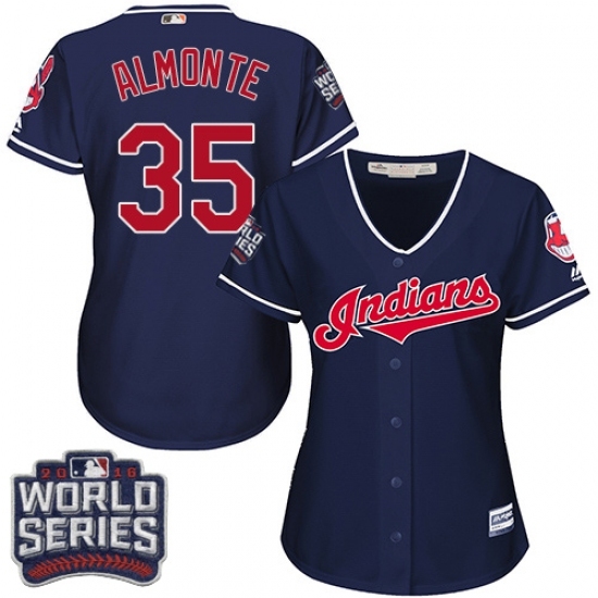Women's Majestic Cleveland Indians #35 Abraham Almonte Authentic Navy Blue Alternate 1 2016 World Series Bound Cool Base MLB Jersey Women's Majestic Cleveland Indians #35 Abraham Almonte Authentic Navy Blue Alternate 1 2016 World Series Bound Cool Base MLB Jersey