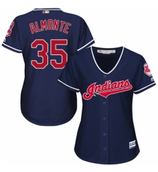 Women's Majestic Cleveland Indians #35 Abraham Almonte Authentic Navy Blue Alternate 1 Cool Base MLB Jersey Women's Majestic Cleveland Indians #35 Abraham Almonte Authentic Navy Blue Alternate 1 Cool Base MLB Jersey