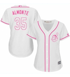 Women's Majestic Cleveland Indians #35 Abraham Almonte Authentic White Fashion Cool Base MLB Jersey Women's Majestic Cleveland Indians #35 Abraham Almonte Authentic White Fashion Cool Base MLB Jersey