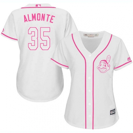 Women's Majestic Cleveland Indians #35 Abraham Almonte Authentic White Fashion Cool Base MLB Jersey Women's Majestic Cleveland Indians #35 Abraham Almonte Authentic White Fashion Cool Base MLB Jersey