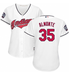 Women's Majestic Cleveland Indians #35 Abraham Almonte Authentic White Home 2016 World Series Bound Cool Base MLB Jersey