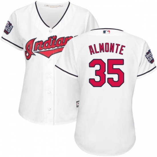 Women's Majestic Cleveland Indians #35 Abraham Almonte Authentic White Home 2016 World Series Bound Cool Base MLB Jersey Women's Majestic Cleveland Indians #35 Abraham Almonte Authentic White Home 2016 World Series Bound Cool Base MLB Jersey