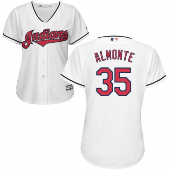 Women's Majestic Cleveland Indians #35 Abraham Almonte Replica White Home Cool Base MLB Jersey Women's Majestic Cleveland Indians #35 Abraham Almonte Replica White Home Cool Base MLB Jersey