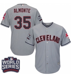 Youth Majestic Cleveland Indians #35 Abraham Almonte Authentic Grey Road 2016 World Series Bound Cool Base MLB Jersey