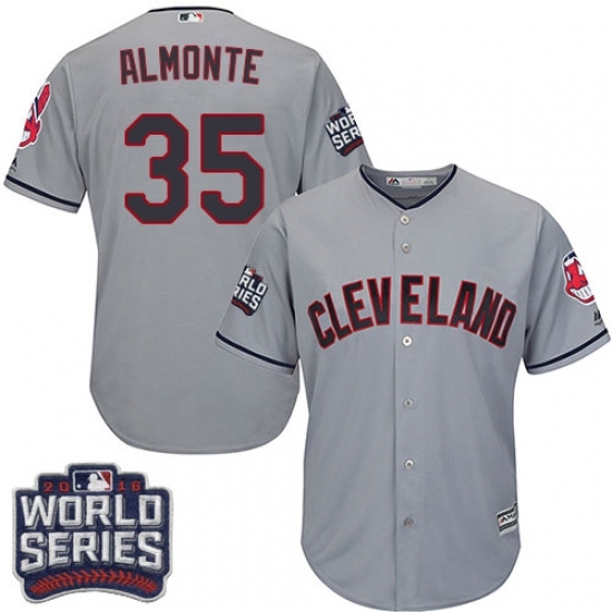 Youth Majestic Cleveland Indians #35 Abraham Almonte Authentic Grey Road 2016 World Series Bound Cool Base MLB Jersey Youth Majestic Cleveland Indians #35 Abraham Almonte Authentic Grey Road 2016 World Series Bound Cool Base MLB Jersey