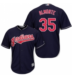 Youth Majestic Cleveland Indians #35 Abraham Almonte Replica Navy Blue Alternate 1 Cool Base MLB Jersey