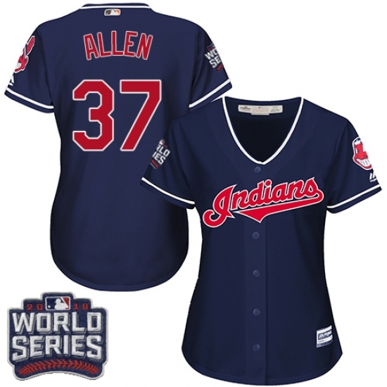 Women's Majestic Cleveland Indians #37 Cody Allen Authentic Navy Blue Alternate 1 2016 World Series Bound Cool Base MLB Jersey Women's Majestic Cleveland Indians #37 Cody Allen Authentic Navy Blue Alternate 1 2016 World Series Bound Cool Base MLB Jersey