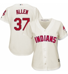 Women's Majestic Cleveland Indians #37 Cody Allen Replica Cream Alternate 2 Cool Base MLB Jersey