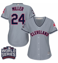 Women's Majestic Cleveland Indians #24 Andrew Miller Authentic Grey Road 2016 World Series Bound Cool Base MLB Jersey
