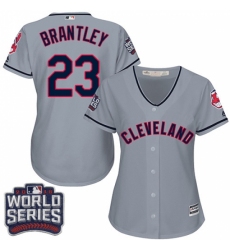 Women's Majestic Cleveland Indians #23 Michael Brantley Authentic Grey Road 2016 World Series Bound Cool Base MLB Jersey