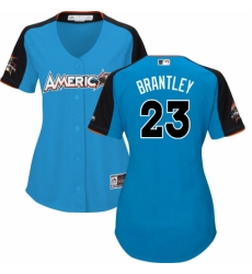Women's Majestic Cleveland Indians #23 Michael Brantley Replica Blue American League 2017 MLB All-Star MLB Jersey