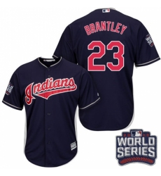 Youth Majestic Cleveland Indians #23 Michael Brantley Authentic Navy Blue Alternate 1 2016 World Series Bound Cool Base MLB Jersey