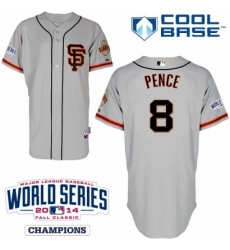 Youth Majestic San Francisco Giants #8 Hunter Pence Authentic Grey Road 2 Cool Base w/2014 World Series Patch MLB Jersey