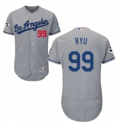 Men's Majestic Los Angeles Dodgers #99 Hyun-Jin Ryu Authentic Grey Road 2017 World Series Bound Flex Base MLB Jersey